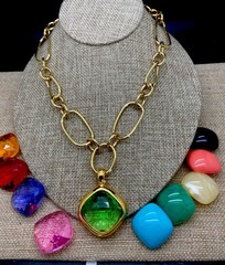 Joan Rivers 10 INTERCHANGEABLE CHECKERBOARD PENDANT NECKLACE Gold TONE NIB