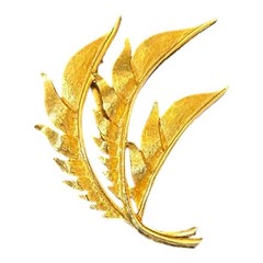 Vintage Gold Tone Fern Leaf Brooch Textured 2.25in