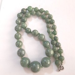 Vintage Faux Green Jade Graduated Bead Necklace Knotted 10 to 20 mm 24 inches