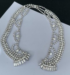 Fabulous Stunning Retro Vintage Baguette Collar Dangle Rhinestone Necklace