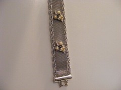 Vintage LISA JEWELS Mesh 7” Bracelet With Seed Pearl Flowers elegant 1970’s
