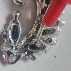 Vintage Silver Tone Black Stone Rhinestone Leaf Brooch and Clip On Earrings Set