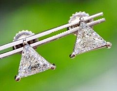 14K SOLID WHITE GOLD 2.43cttw Trillion Cut Natural Diamond STUD POST EARRINGS