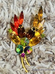 Vintage Fall Colors Leaf Brooch Open Back Design