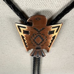 Stunning 60s Vintage Copper Native American Thunderbird Western Bolo Tie Signed