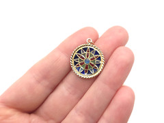 Vintage 18k Gold French Plique A Jour Enamel Stained Glass Notre Dame Pendant
