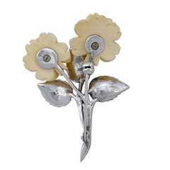 Vintage Sterling Silver 925 Marcasite Carved Rose Brooch