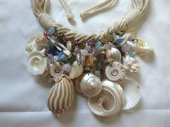 Statement Seashell Large Bib Necklace Woven Cord Unique Dangling Shells BOHO