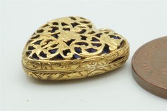 15K GOLD BLUE ENAMEL HEART LOCKET PENDANT c1840 – ANTIQUE ENGLISH