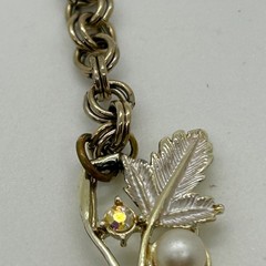 Vintage Judy Lee Gold Tone Necklace Leaf Design Faux Pearls Rhinestones Elegant