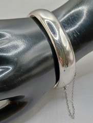 Vintage Whiting & Davis Bracelet Silver Tone Hinged Bangle Safety Chain 7″