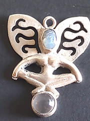 ART DECO STERLING FAIRY ANGEL PENDANT BLUE LACE AGATE AMETHYST SIGN HALLMARK 925