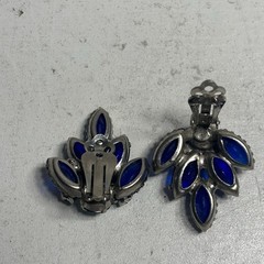 Vintage Blue Navette Silver Tone Open Back Brooch & Earrings set