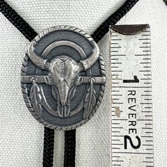Stunning Vintage Silver Tone Buffalo Skull Western Bolo Tie