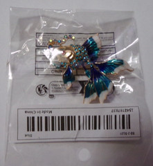 Blue Rhinestones, Blue & White Glaze & Gold Tone Fancy Fish Brooch Pin – New