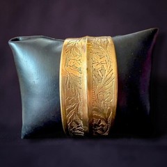 Brass Cuff Bracelet Vintage Wide Floral Engraved Boho 1970s 6 Inch Adjustable