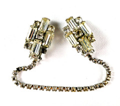 Vintage Signed WEISS Rhinestone Sweater Guard Clip Prong Set Clear Stones