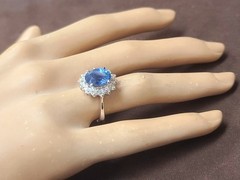 Vintage 14K White Gold Engagement Ring 4.66ct. Natural Blue Sapphire Oval GIA