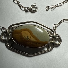 Choker Picture Jasper Sterling Silver 15.5” Antique 24mm X 14mm Stone