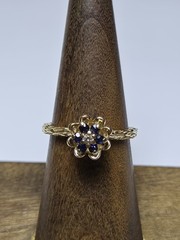 Vintage EVA 14k Yellow Gold Diamond & Sapphire Tulip Ring Size 6.5