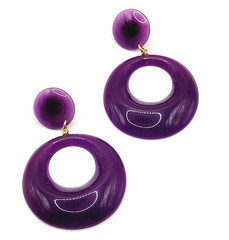 Purple Curvy Hoop w Button Stud Retro Style Vtg 1980s Costume Pierced Earrings