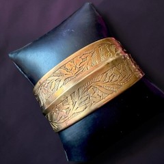Brass Cuff Bracelet Vintage Wide Floral Engraved Boho 1970s 6 Inch Adjustable