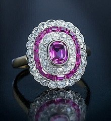 3.4Ct Art Deco Style Pink Lab Created Sapphire Engagement 14k White Gold FN Ring