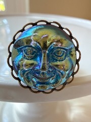 Art Glass Man in the Moon Face Adjustable Ring By Grandmother’s Buttons