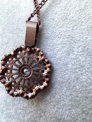 Vintage flower copper 90s 70s 80s pearl Modernist Necklace antique bronze boho