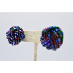 Vintage Beaded Earrings Knot Purple Navy Metallic Multi-Color Post 1980s BinAF