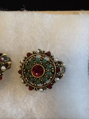 VNTG ART Arthur Pepper Designer Jewelry Red Green Glass Earrings Clip On RARE