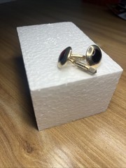 Vintage Swank Goldtone Cufflinks with Bezel Set Round Red Cabochon Stones
