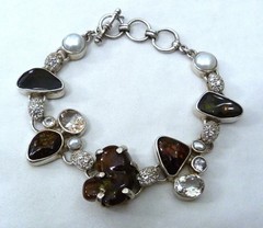 STARBORN FIRE AGATE PEARL CHAMPAGNE WHITE TOPAZ STERLING SILVER BRACELET NEW