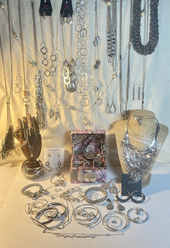 HUGE VTG to Mod Estate Silver-tone Jewelry Lot 110+ Pieces, Some Signed/NWT