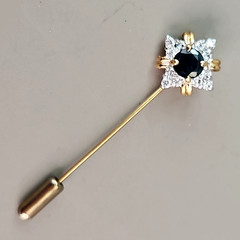 Vintage Sapphire Stick Pin Clear Cubic Zirconia Gold Plated