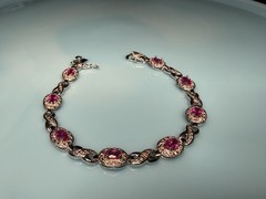 7.5” Ross Simons Sterling Silver Pink Topaz Infinity Link Tennis Bracelet 11.6g