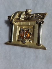 Lazy Cat On Fireplace Brooch AJC American Jewelry Chain Co. SmPTD