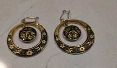 Western Antique Jewelry Japan Damascene Drape Double Hoop Stud Earrings
