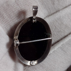 Cameo Sterling Silver 925 Italy Azure Agate Pendant Brooch 1121 NA Rare Hair