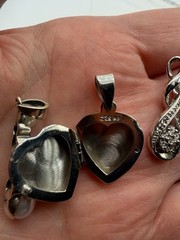 Lot Of 5 Vintage Sterling Pendants Plus Stones Heart Floral Locket