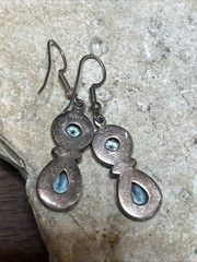 56. Vintage SJ Sterling 925 Double Blue Topaz Dangle Hook Earrings 8.6g, 45mm