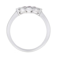 14K White Gold Finish French Cut Ruby Lab Created Diamond Art Deco Style Ring