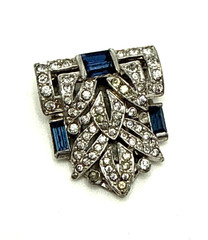1930s CROWN TRIFARI Art Deco Alfred Philippe Dress Clip Blue Baguette Rhinestone
