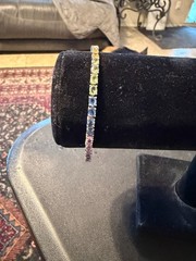 vntg 925 sterling silver multi-color rainbow ombre tennis bracelet w/free ship!