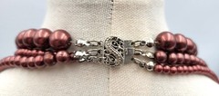 Vintage 3 Strand Bronze Burgundy Beaded Necklace Layered 26″ Box Clasp Heavy