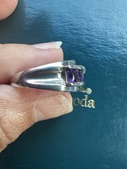 Vintage 1980s 1990s Sterling Silver Purple 5 Stone Cocktail Ring Size 7