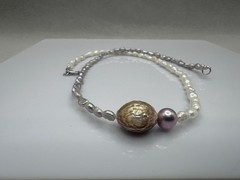 Pastel Pearl Choker Floating Carved Pearl Sterling Silver Handmade Necklace