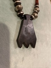 Vintage Handmade Statement Tribal Necklace with Wood, Metal & Red Beads 18”