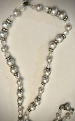 Vintage Long Faux Pearl Flapper Necklace/Crystals/Roundels w/Rhinestones/Tassel