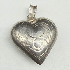 Sterling Silver 925 Etched Scroll Hollow Puffy Heart 29mm Pendant 5.7g